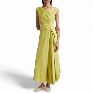 Lafayette 148 Silk Linen Draped Wrap Dress Chartreuse 8 NWT